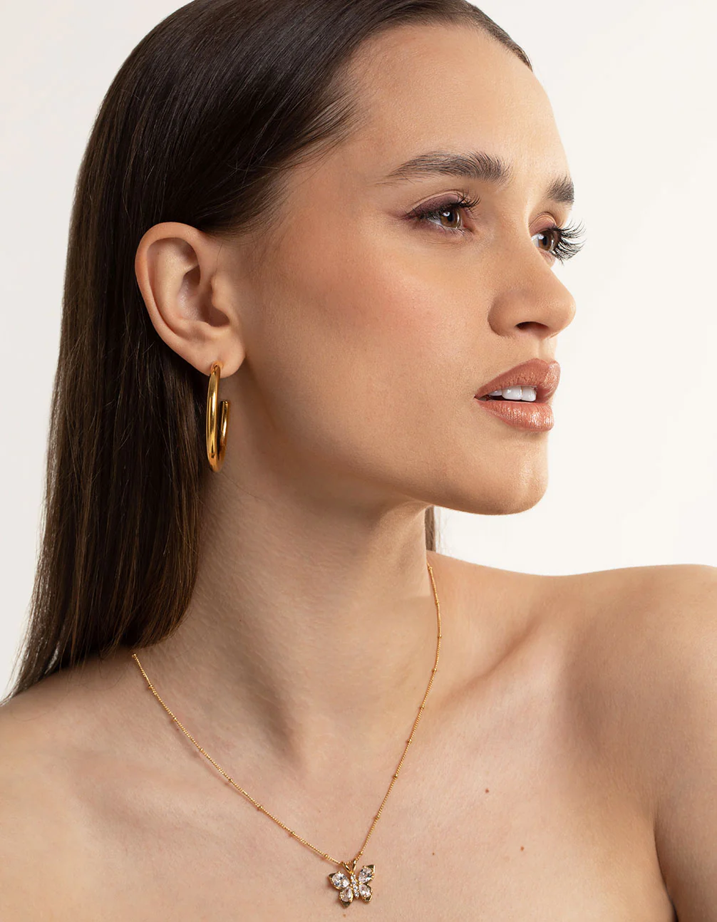 Waterproof Gold Plated Stainless Steel Chunky Medium Hoop Earrings - Image 2
