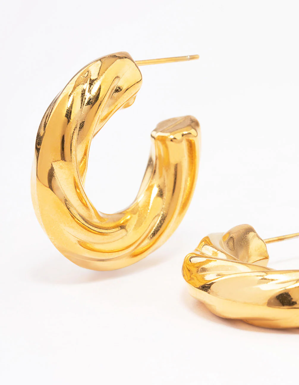 Waterproof Gold Plated Stainless Steel Chubby Twisted Hoop Earrings - Image 2