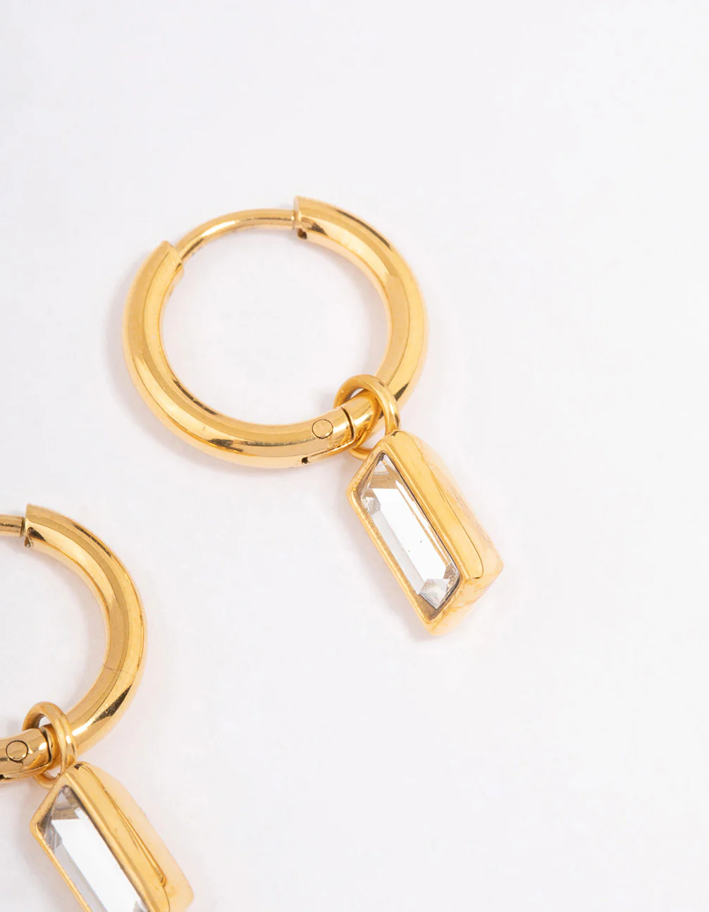 Waterproof Gold Plated Stainless Steel Classic Baguette Huggie Earrings - Image 5