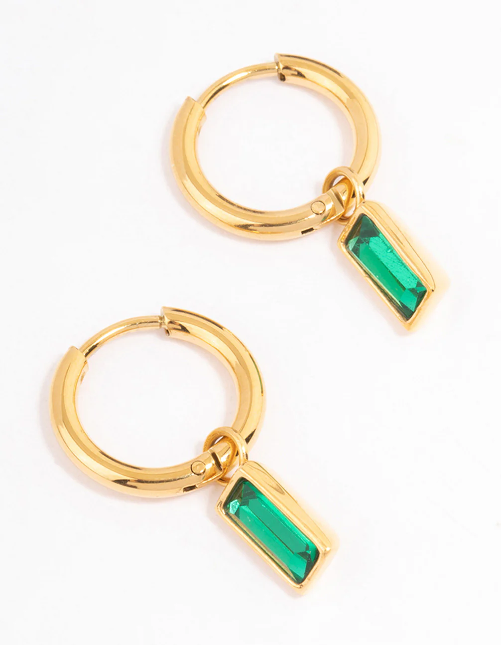 Waterproof Gold Plated Stainless Steel Classic Baguette Huggie Earrings - Image 2