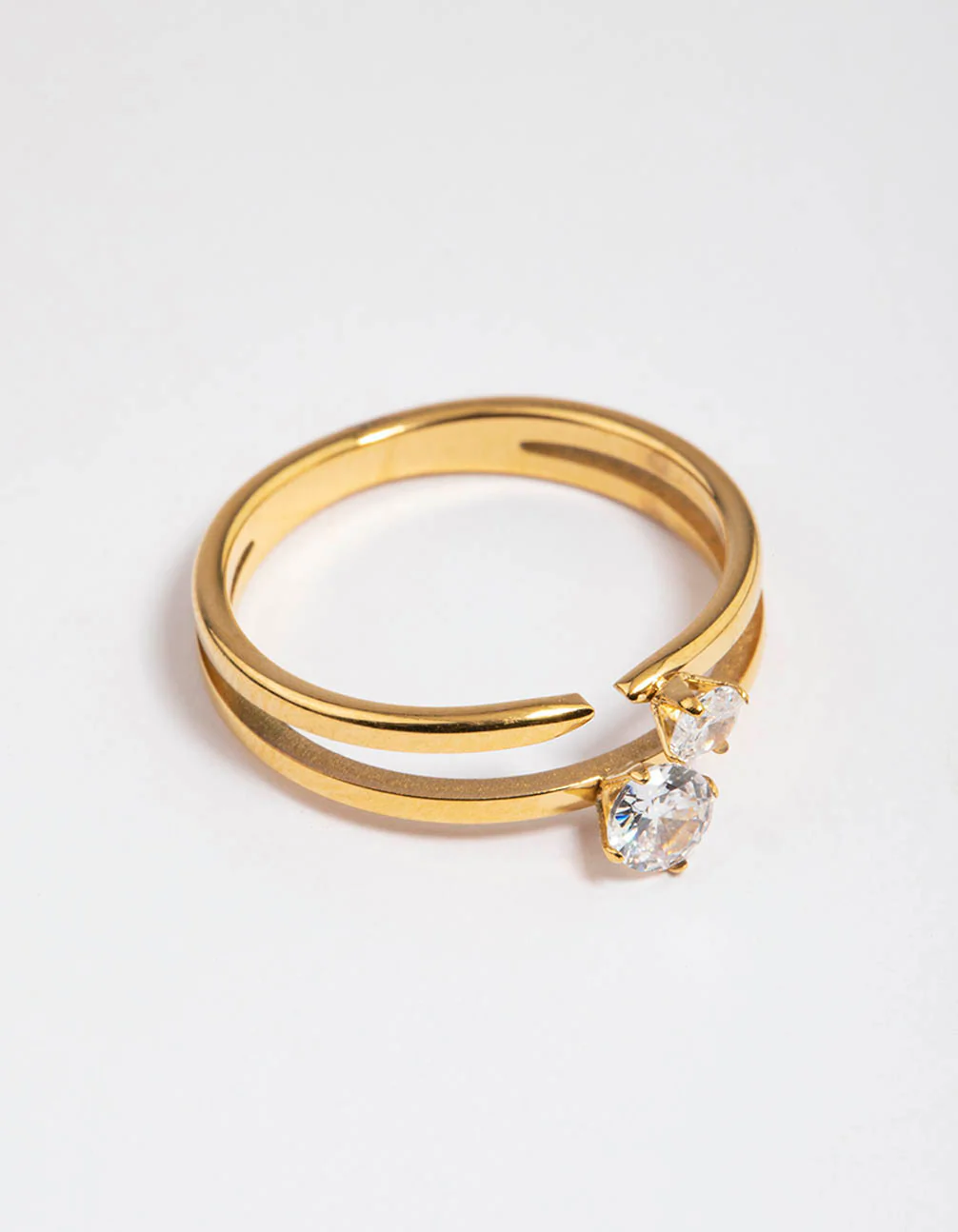 Waterproof Gold Plated Classic Cubic Zirconia Offset Ring
