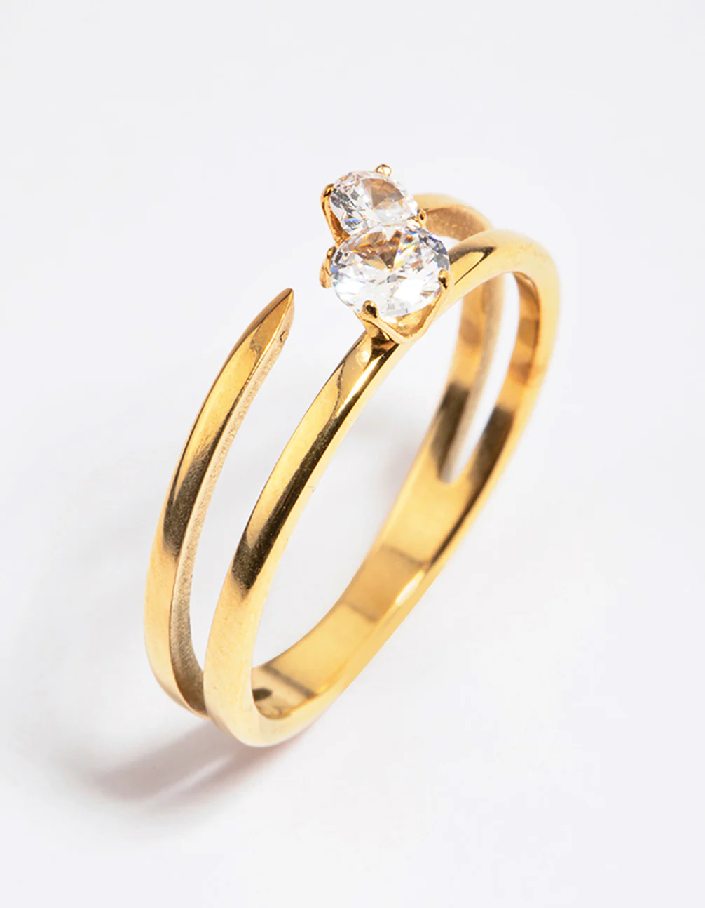 Waterproof Gold Plated Classic Cubic Zirconia Offset Ring - Image 2