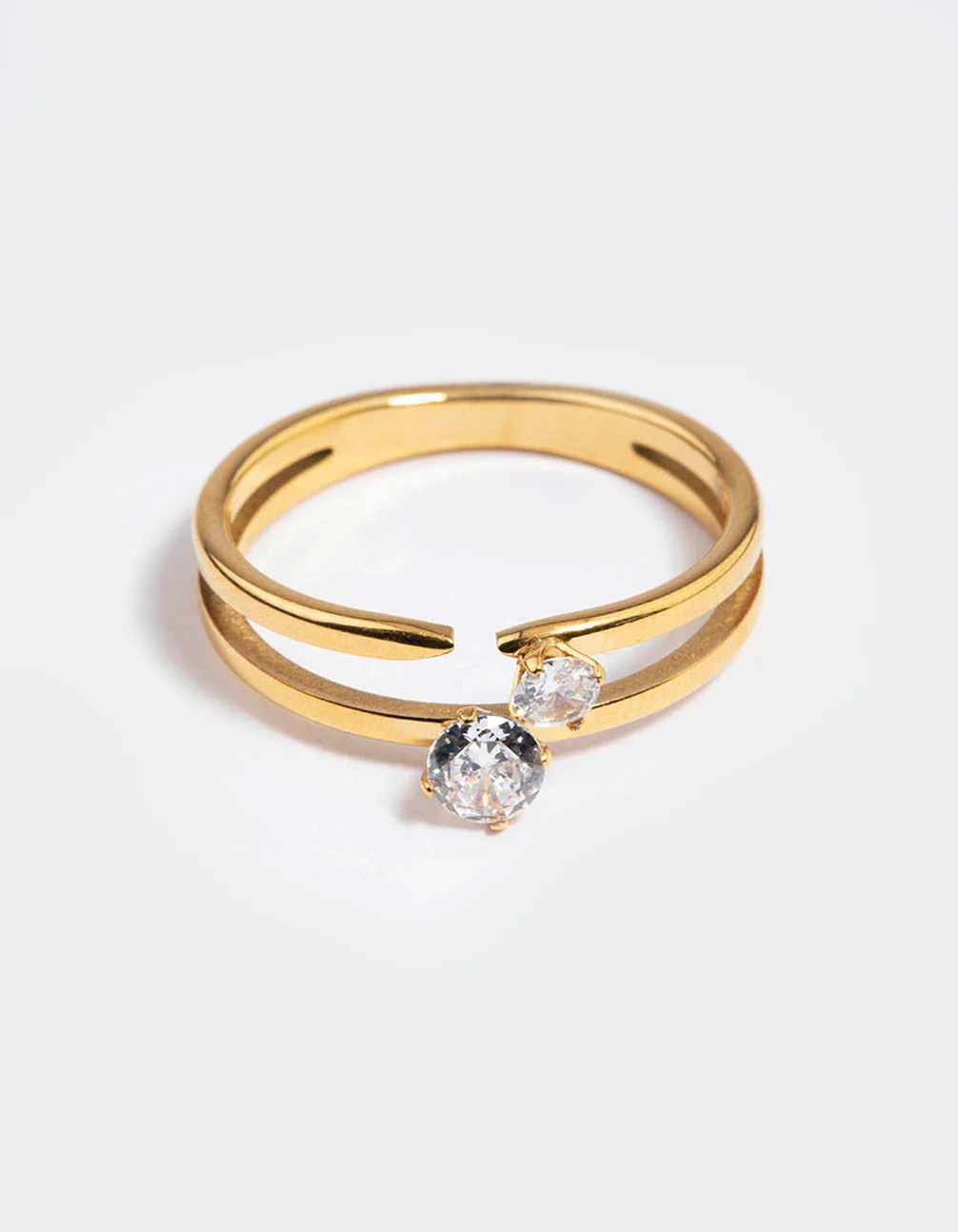 Waterproof Gold Plated Classic Cubic Zirconia Offset Ring - Image 3