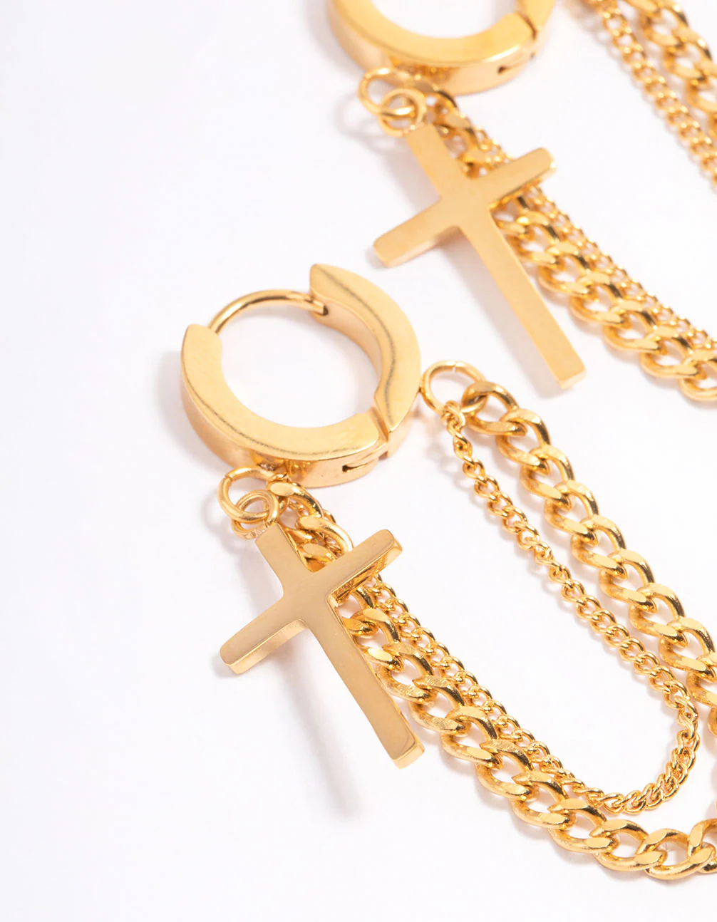 Waterproof Gold Plated Stainless Steel Cross Chain Drop Huggie Earrings - Image 2