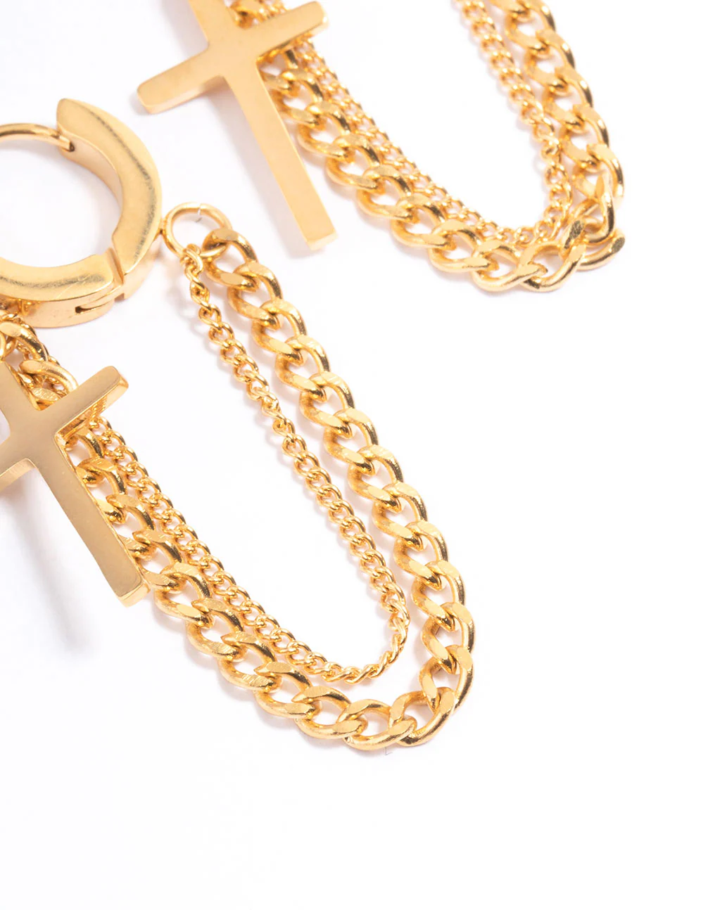 Waterproof Gold Plated Stainless Steel Cross Chain Drop Huggie Earrings - Image 3