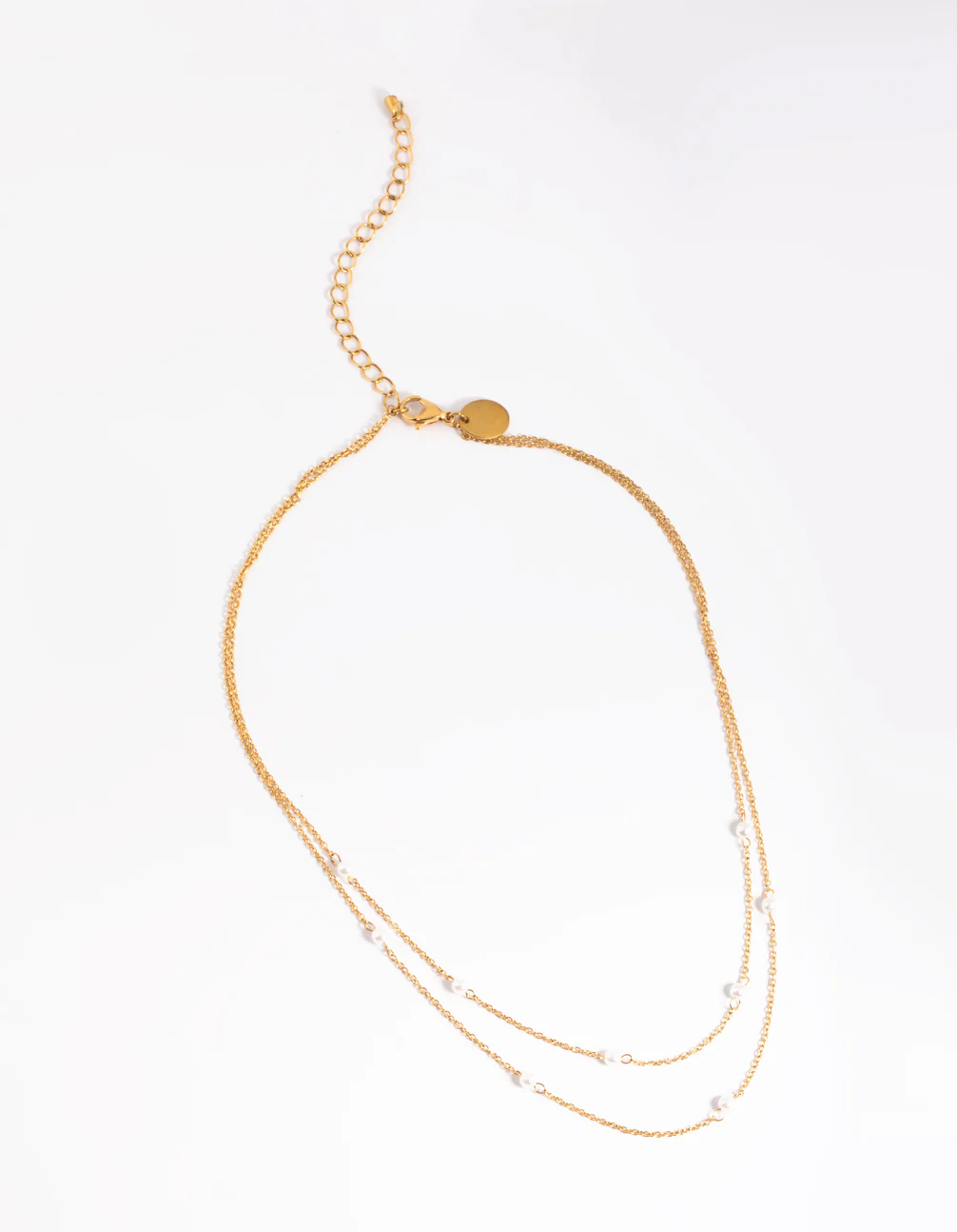 Waterproof Gold Plated Stainless Steel Dainty Freshwater Pearl Double Layer Necklace - Image 4