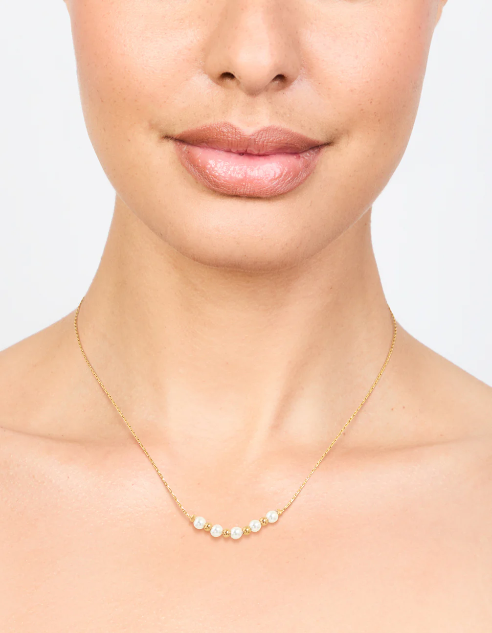 Waterproof Gold Plated Stainless Steel Dainty Pearl & Ball Necklace - Image 2