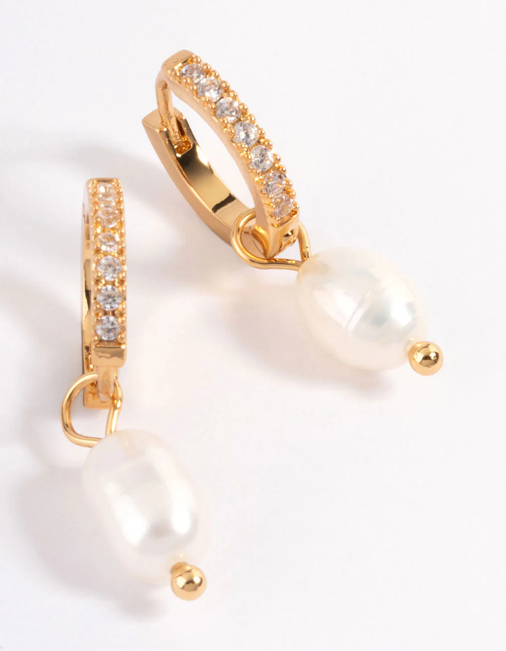 Waterproof Gold Plated Stainless Steel Diamante Freshwater Pearl Drop Huggie Earrings - Image 6