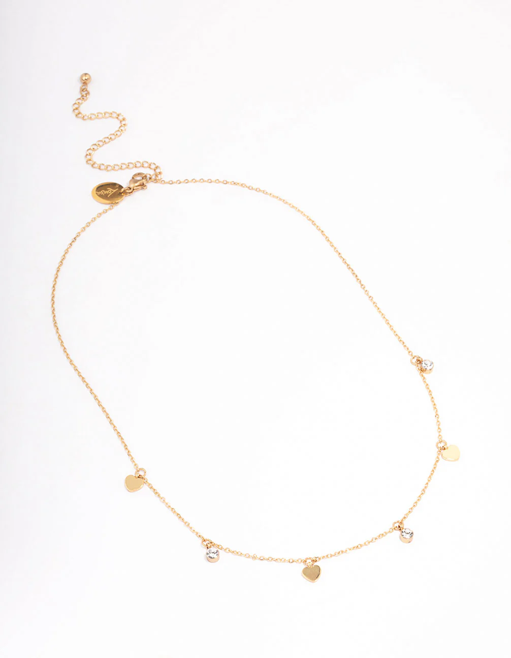 Waterproof Gold Plated Stainless Steel Diamante & Heart Droplet Short Necklace - Image 2
