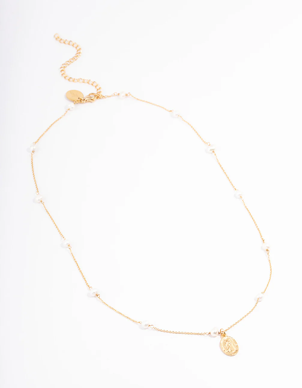 Waterproof Gold Plated Stainless Steel Freshwater Pearl Station Coin Necklace - Image 2