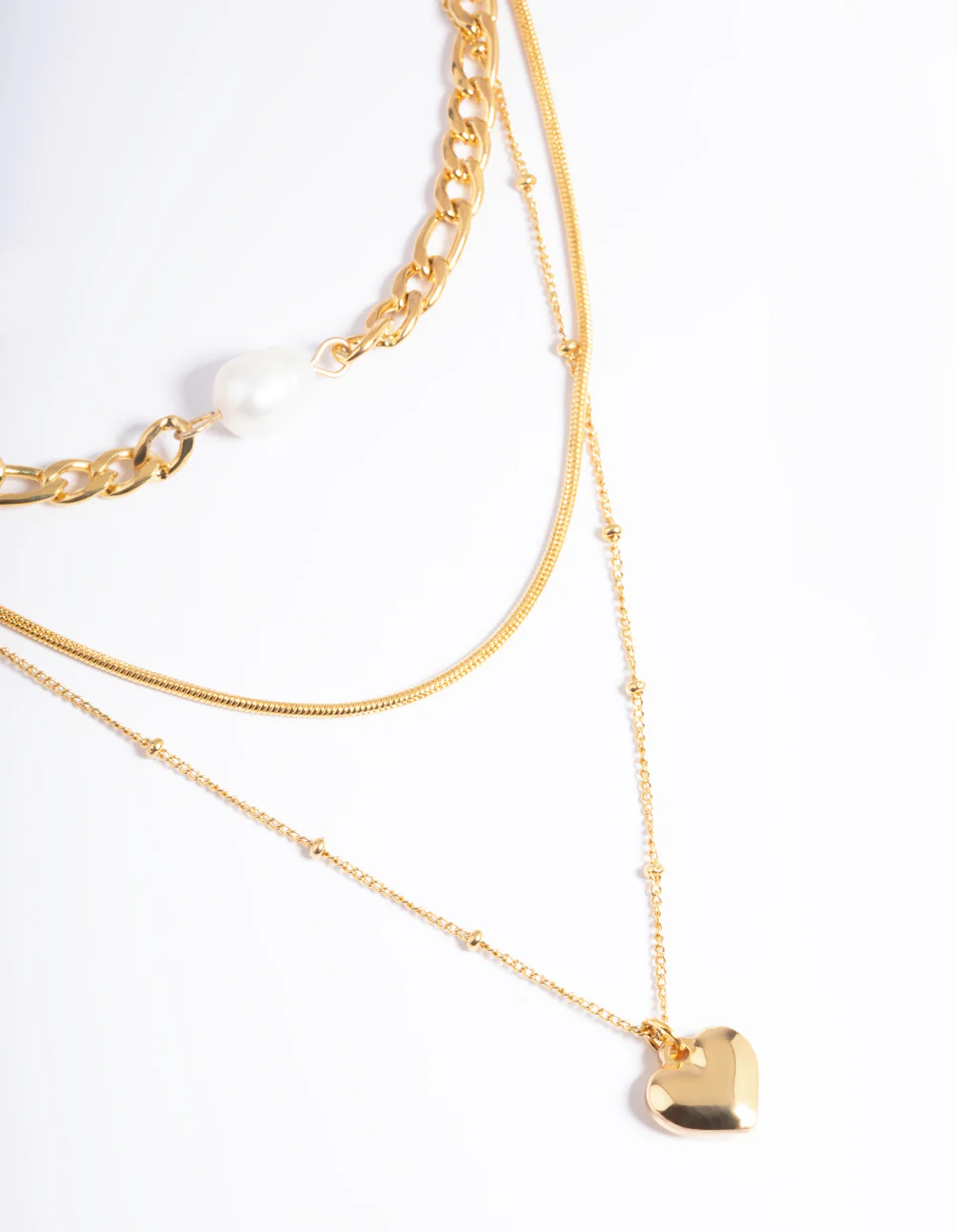 Waterproof Gold Plated Stainless Steel Heart & Freshwater Pearl Layered Necklace - Image 3