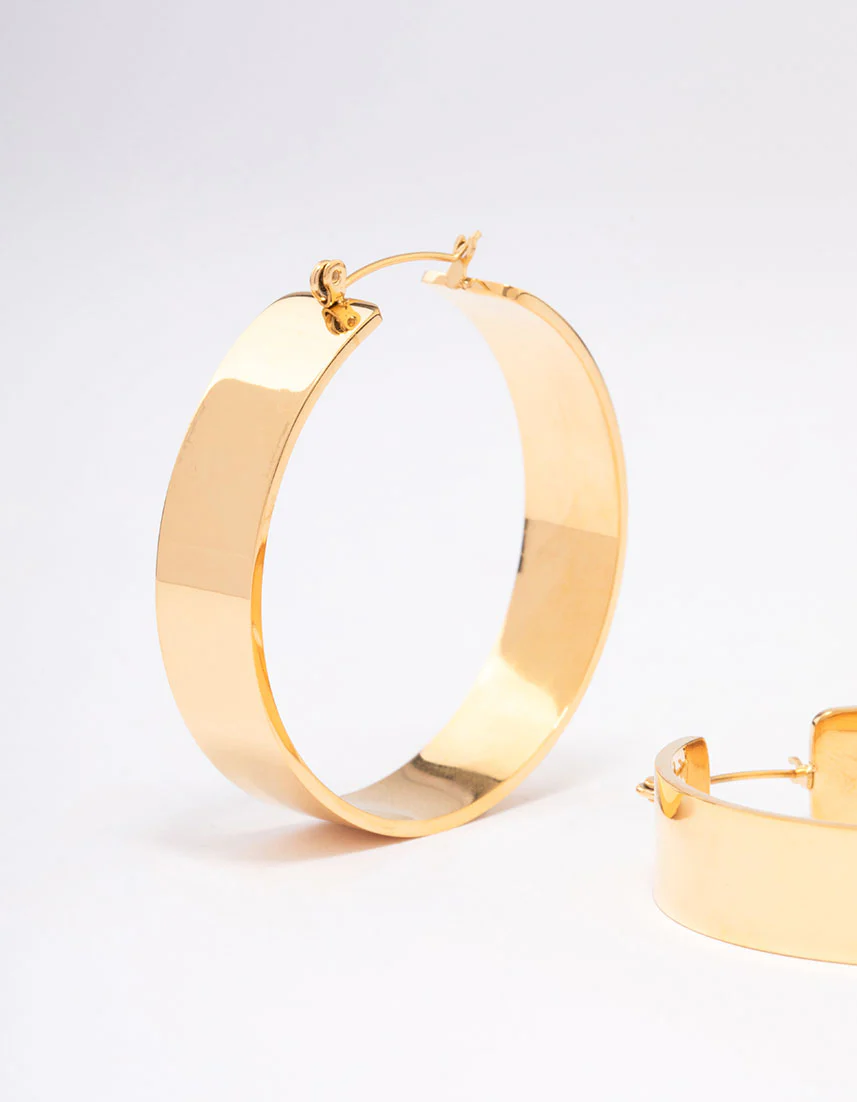 Waterproof Gold Plated Stainless Steel Large Smooth Hoop Earrings - Image 2