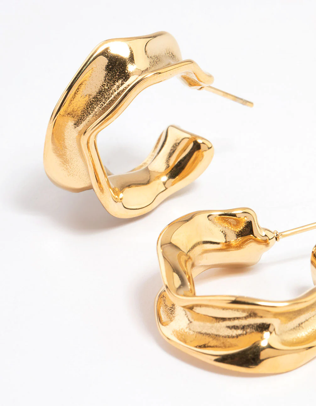 Waterproof Gold Plated  Stainless Steel Medium Molten Hoop Earrings - Image 4