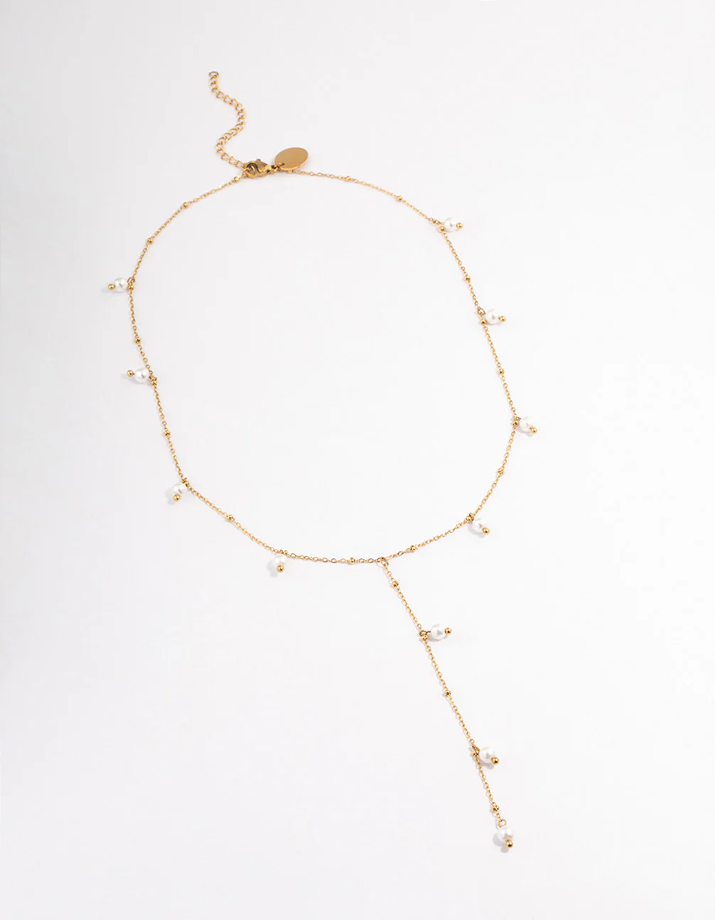 Waterproof Gold Plated Stainless Steel Pearl Y-Necklace - Image 2
