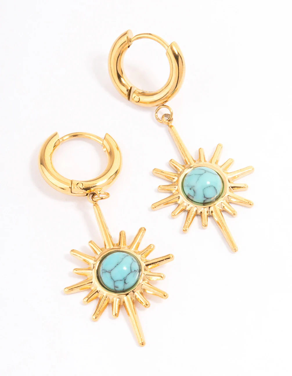 Waterproof Gold Plated Stainless Steel Semi Precious Turquoise Sunshine Huggie Hoops - Image 2