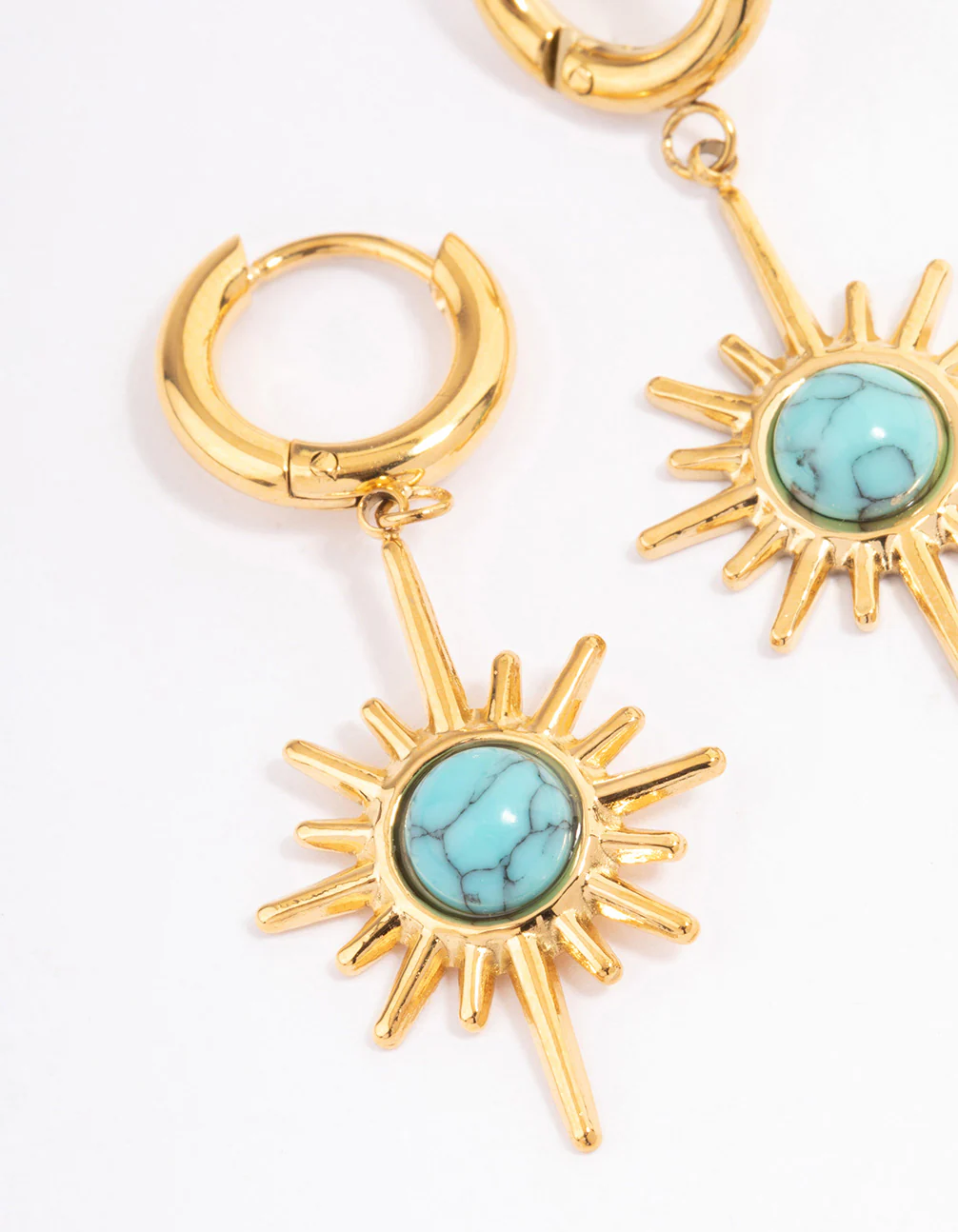 Waterproof Gold Plated Stainless Steel Semi Precious Turquoise Sunshine Huggie Hoops - Image 3
