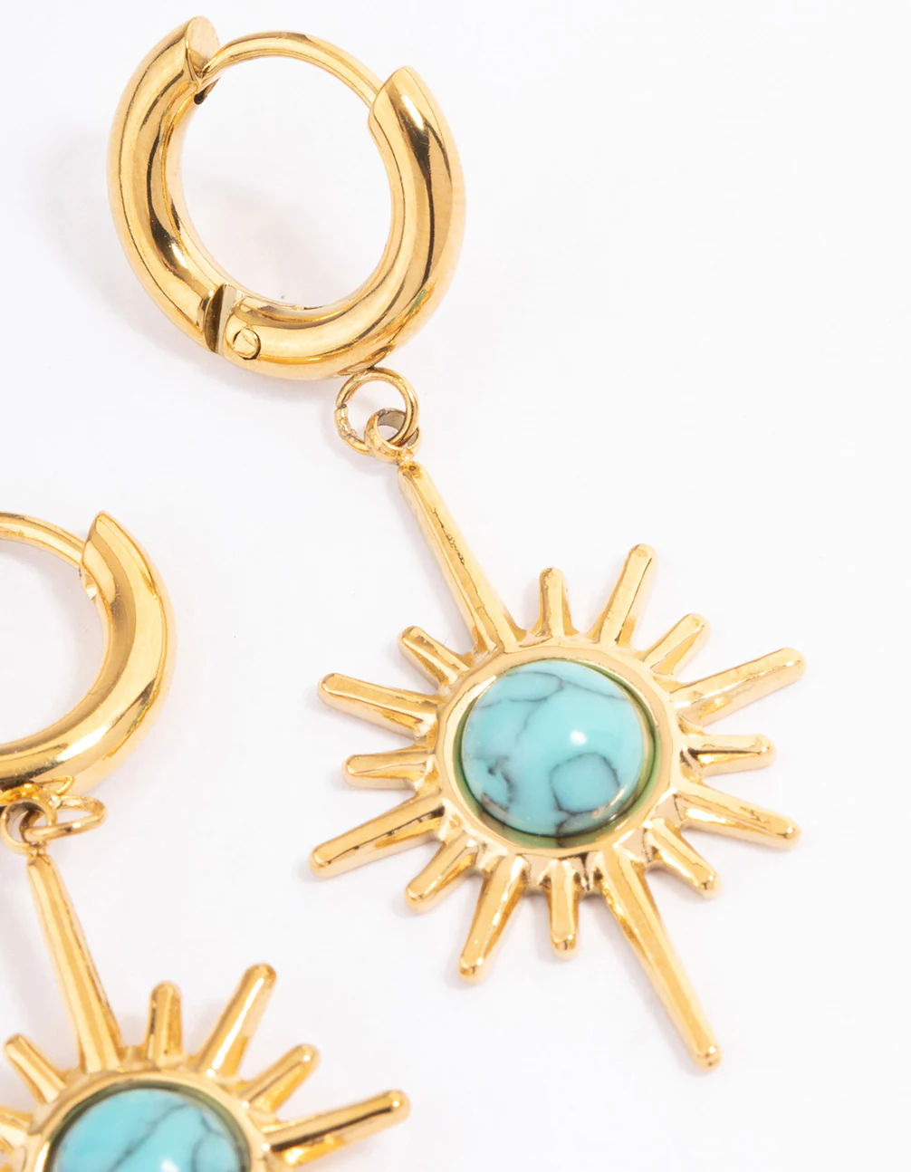 Waterproof Gold Plated Stainless Steel Semi Precious Turquoise Sunshine Huggie Hoops - Image 5