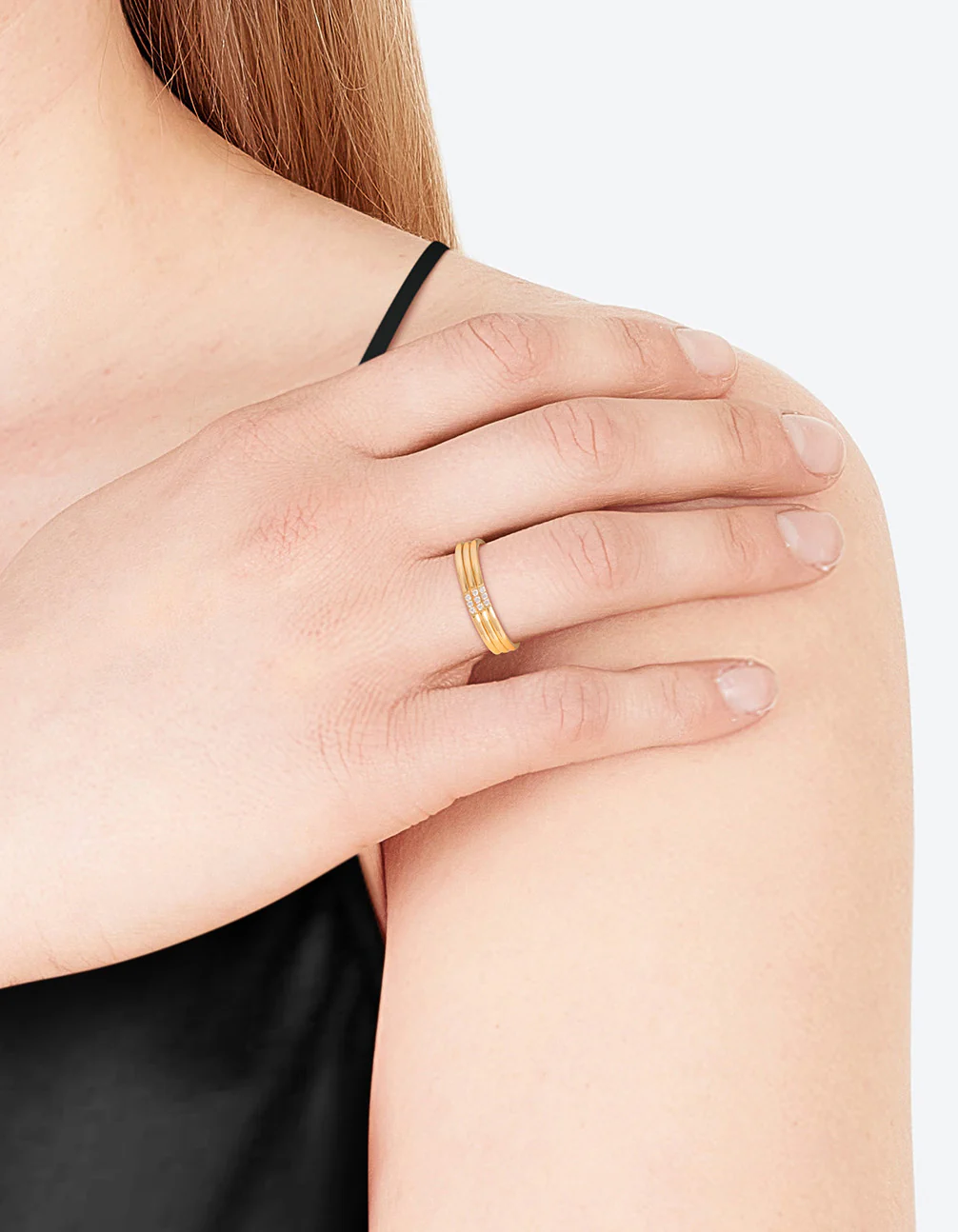 Waterproof Gold Plated Stainless Steel Thin Cubic Zirconia Ring - Image 2