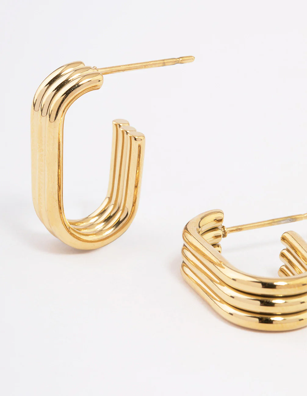 Waterproof Gold Plated Stainless Steel Trio Oval Huggie Earrings - Image 2