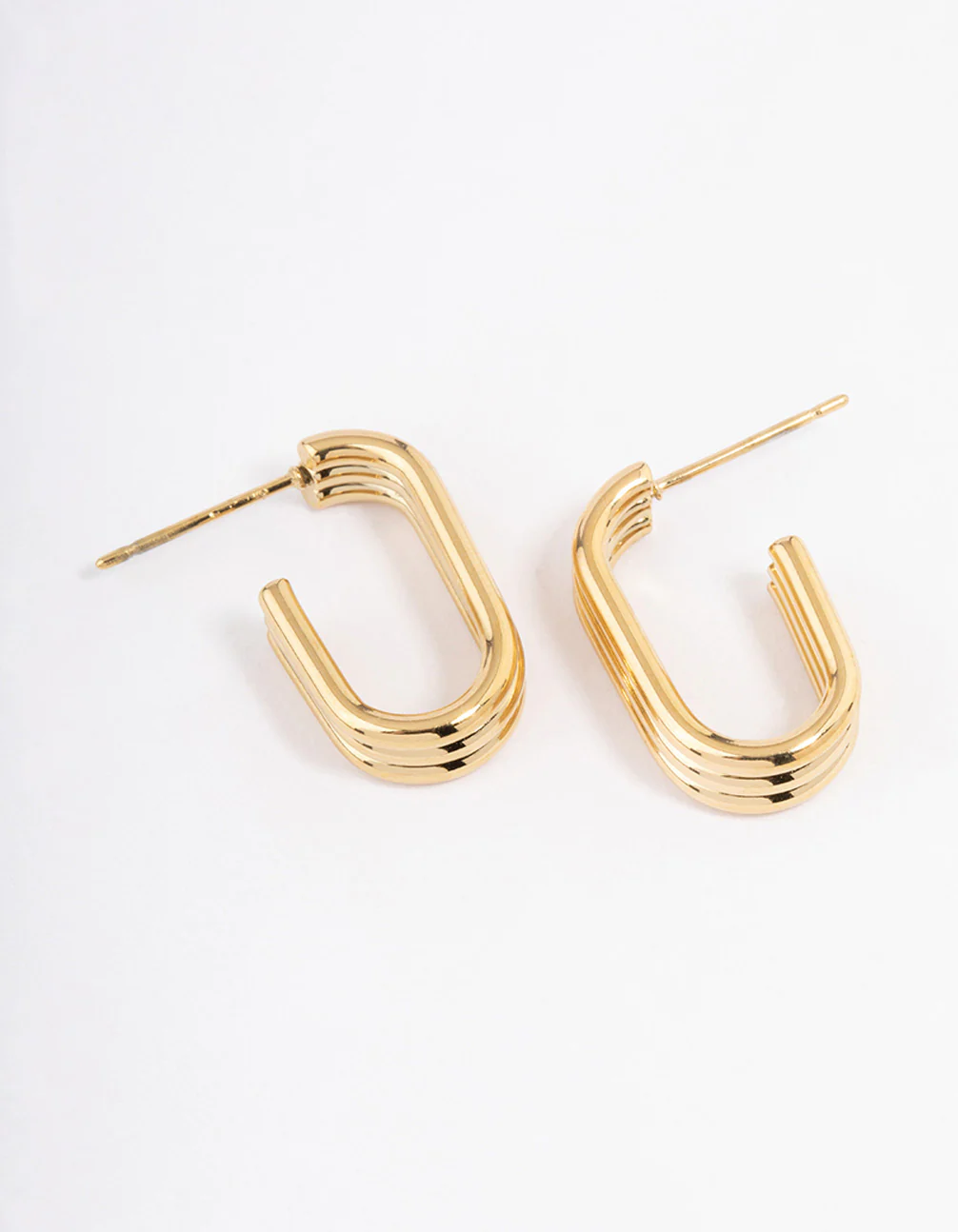 Waterproof Gold Plated Stainless Steel Trio Oval Huggie Earrings - Image 3