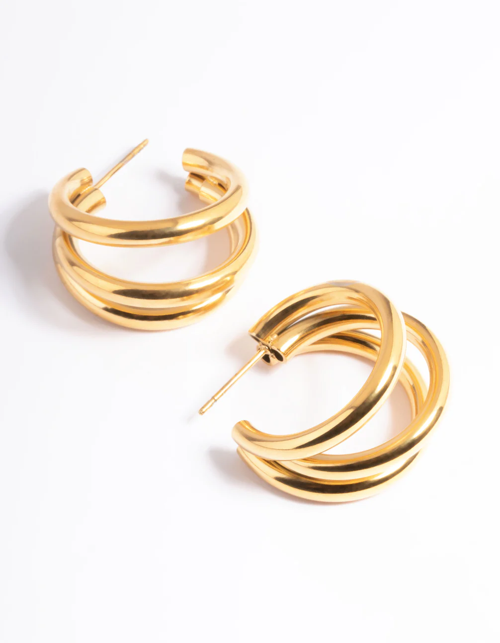 Waterproof Gold Plated Stainless Steel Triple Hoop Earrings