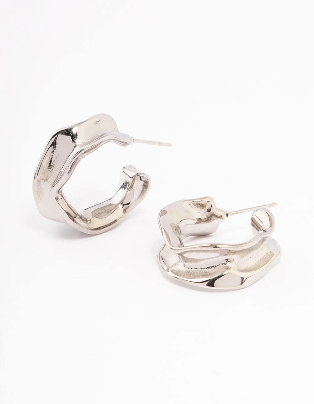 Waterproof Stainless Steel Medium Molten Hoop Earrings - Image 2