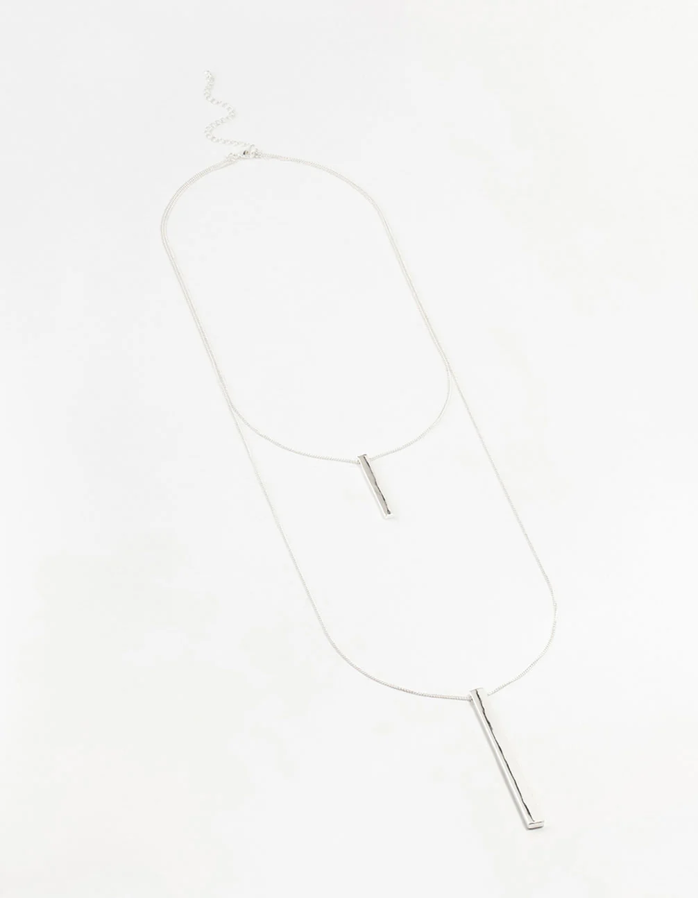 Silver 2 Row Long Bar Necklace