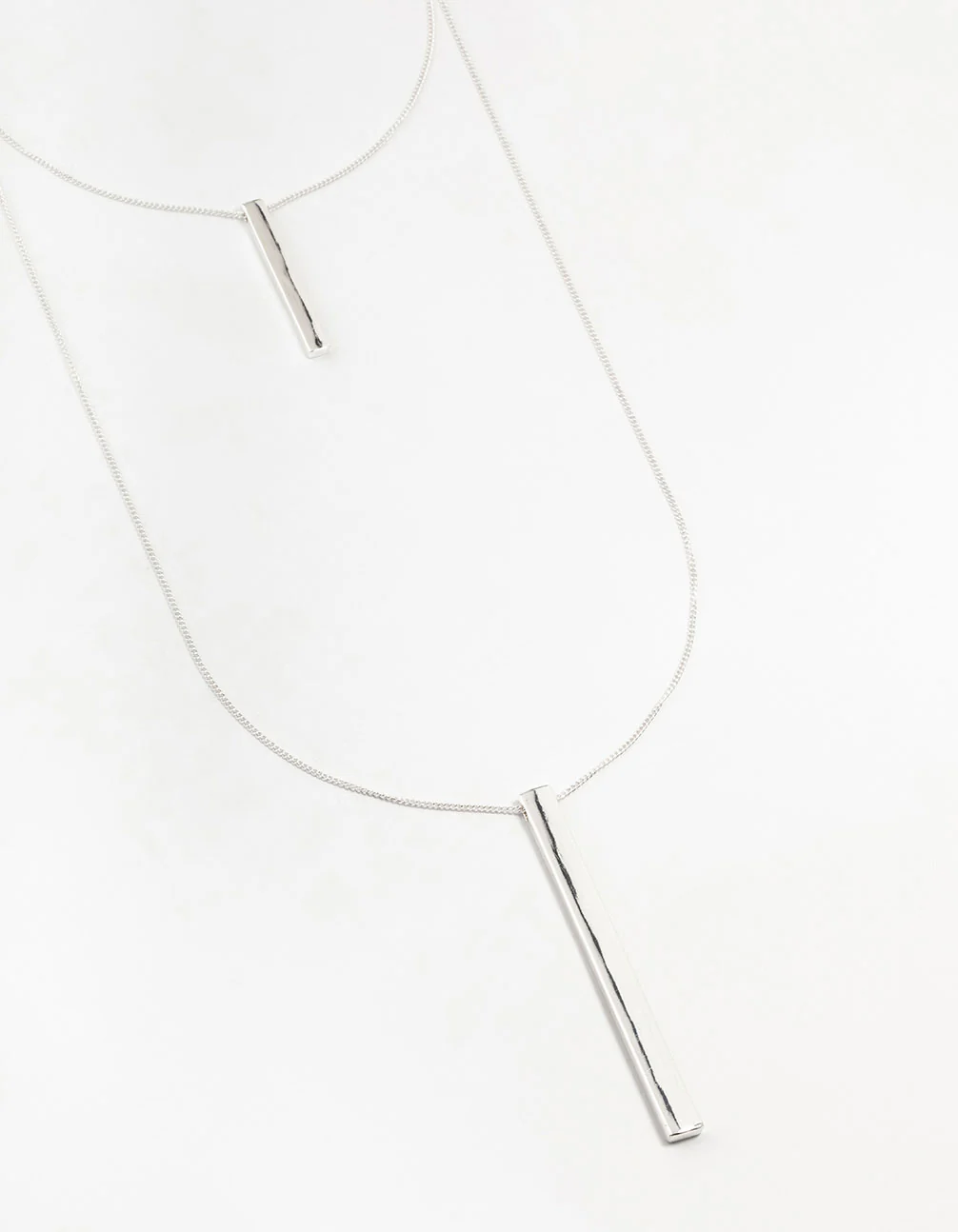 Silver 2 Row Long Bar Necklace - Image 2