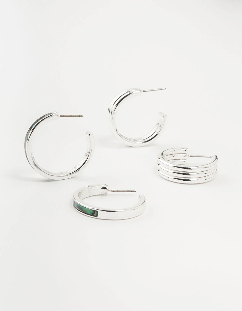 Silver Abalone Genuine Shell Hoop Earrings 2-Pack