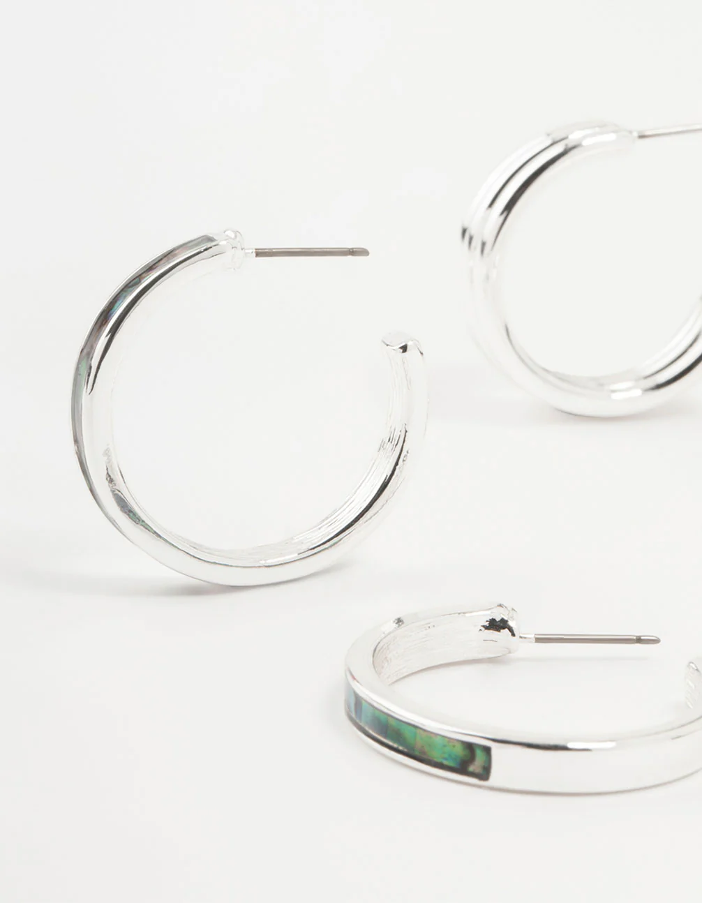 Silver Abalone Genuine Shell Hoop Earrings 2-Pack - Image 2