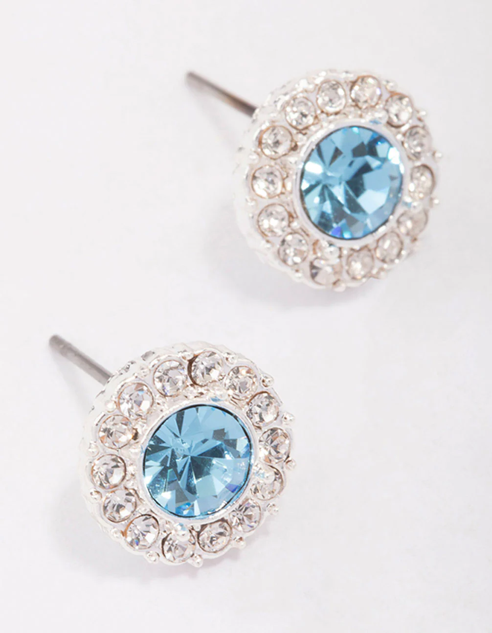 Silver Aqua Crystal Halo Stud Earrings - Image 3