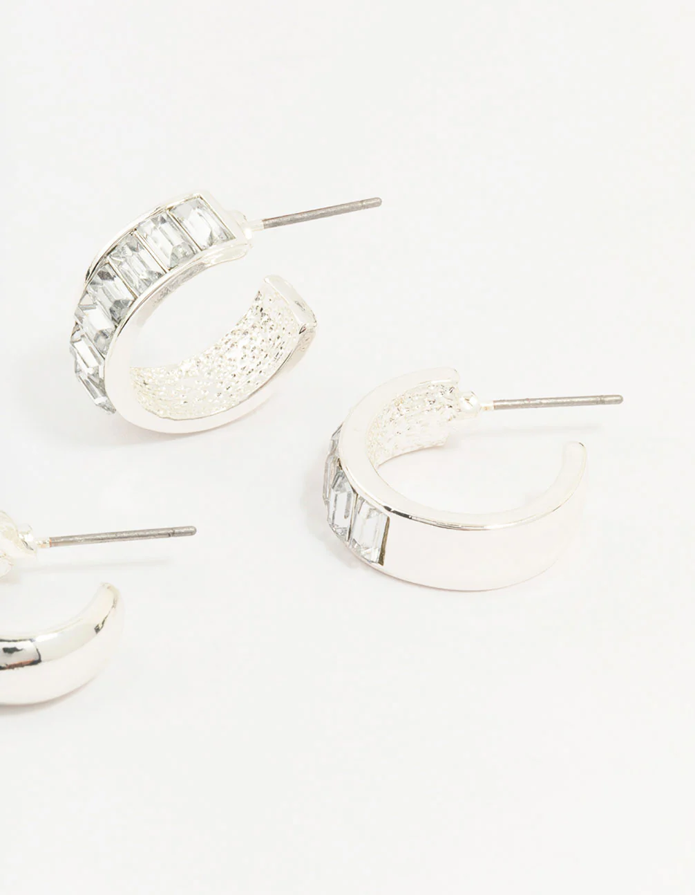 Silver Baguette & Diamante Hoop Earrings 2-Pack - Image 3