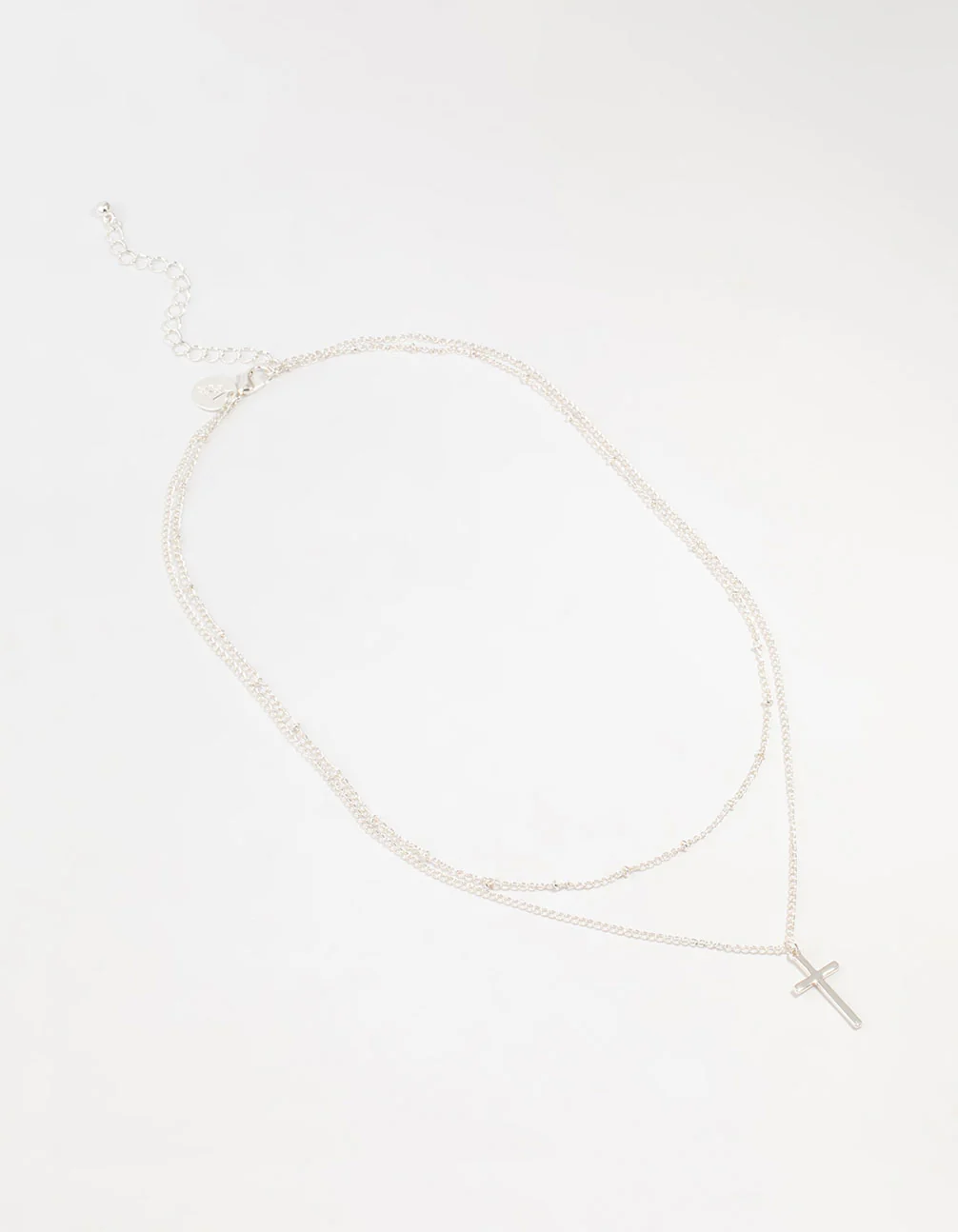 Silver Ball Chain Cross Layered Necklace - Image 4