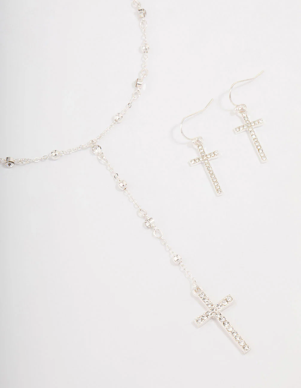 Silver Beaded Cross Jewellery Set