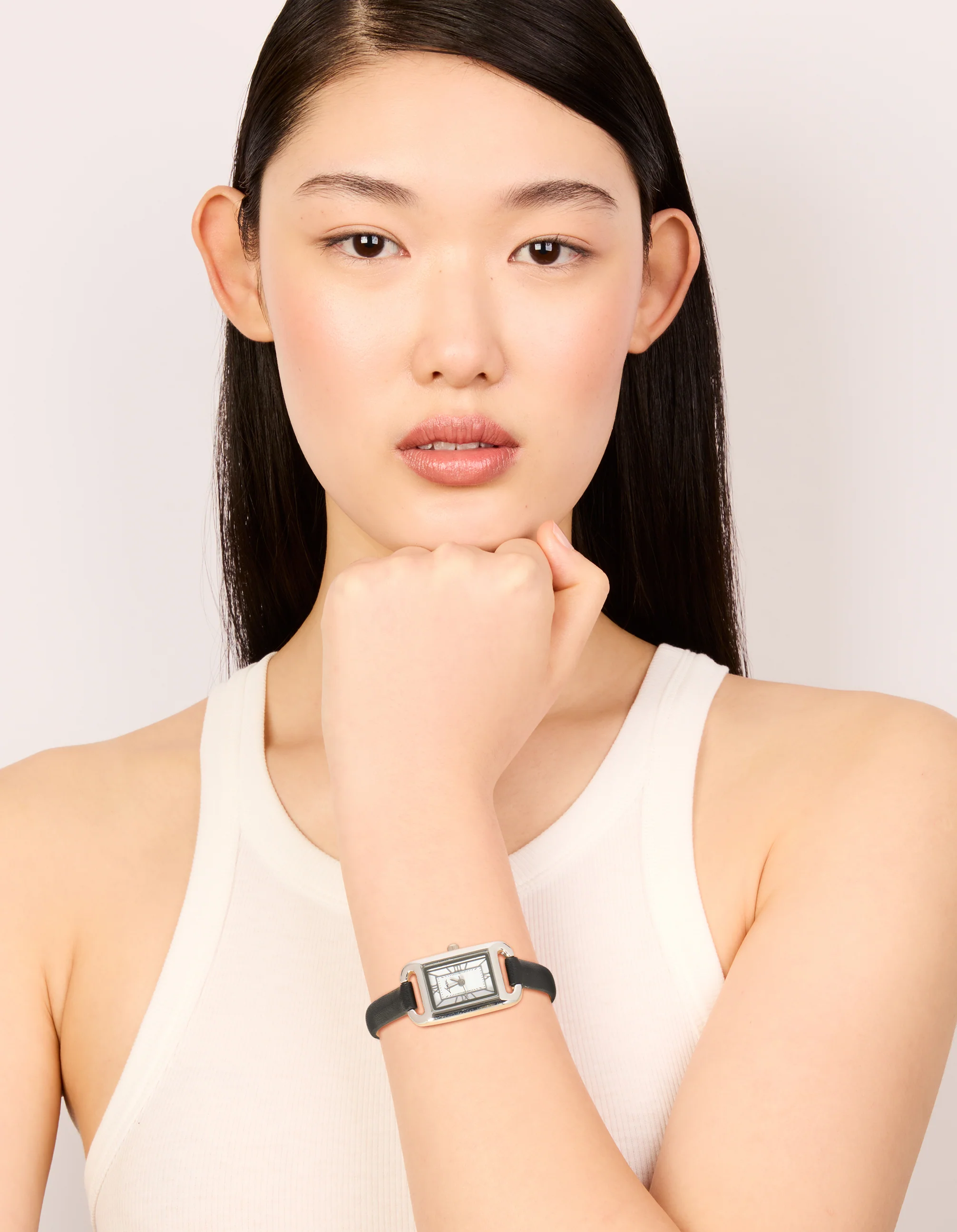 Silver Black PU Leather Mini Loop Watch - Image 3