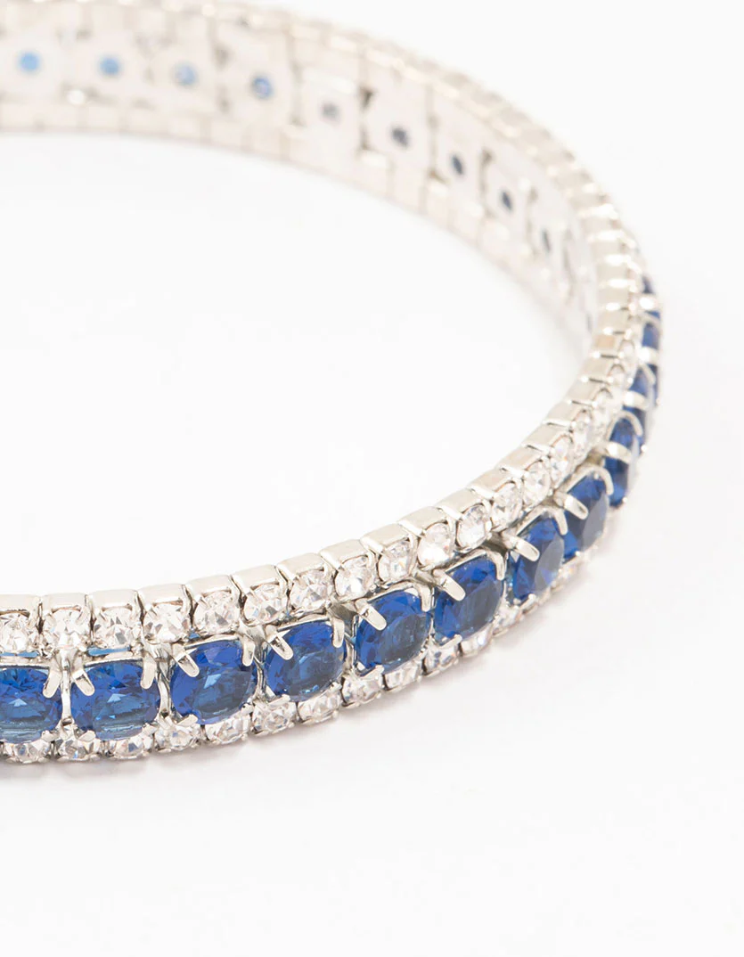 Silver & Blue Round Encased Cubic Zirconia Wrist Cuff - Image 2