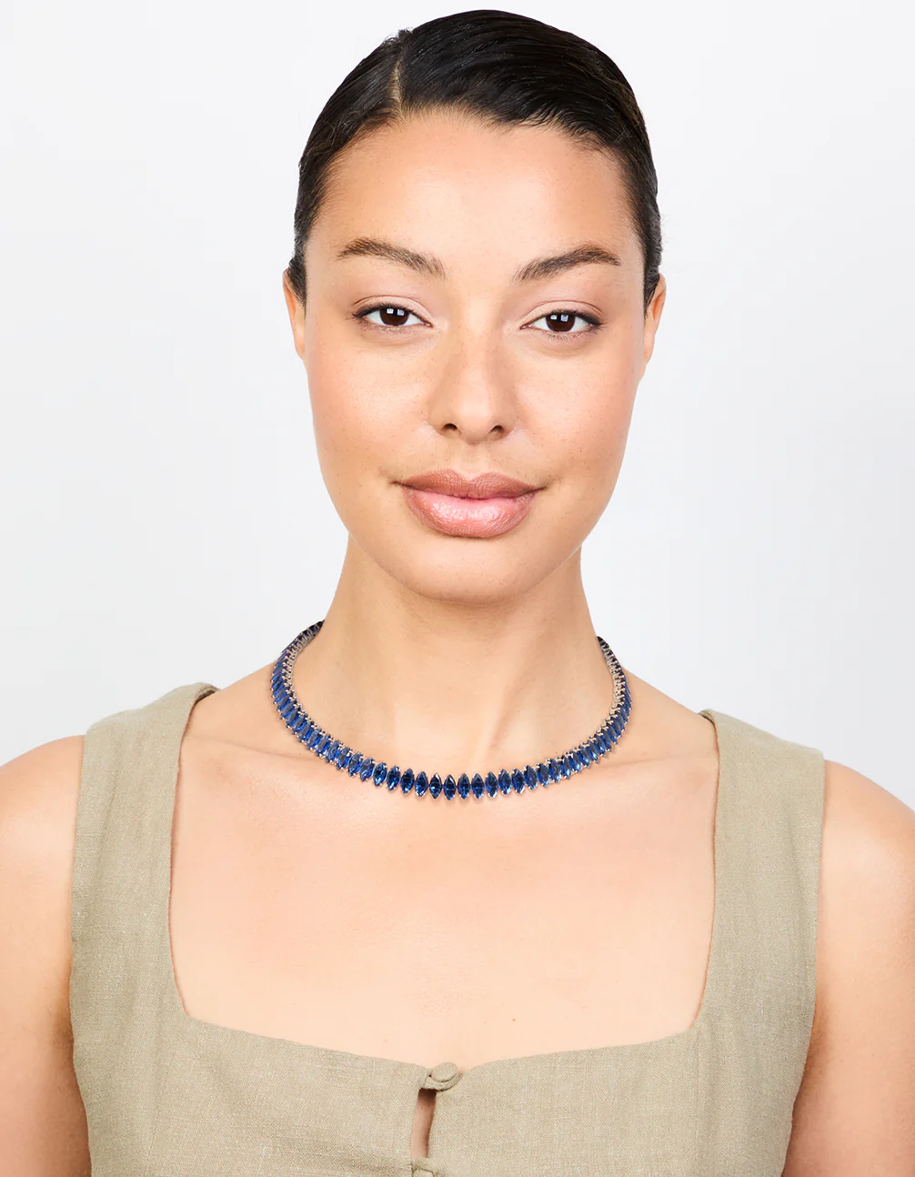 Silver Blue Cubic Zirconia Navette Choker Necklace - Image 3