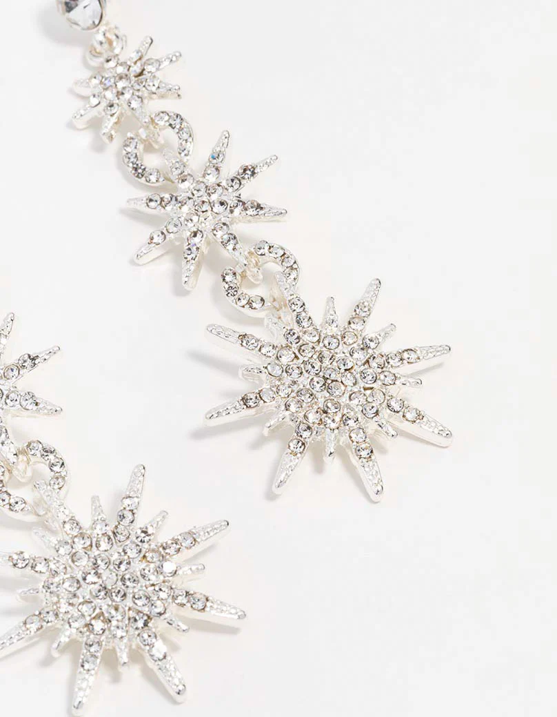 Silver Celestial Star Drop Earrings - Image 3