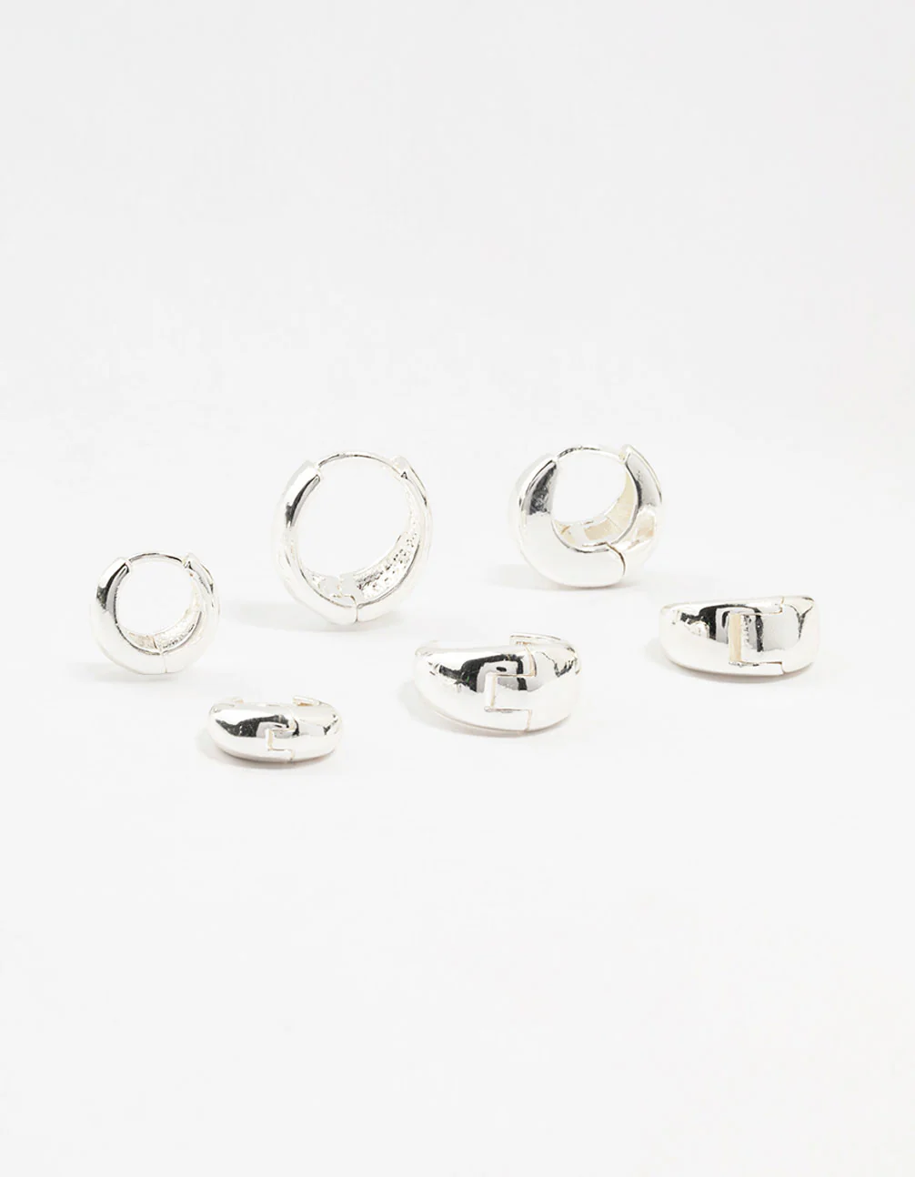 Silver Plated Brass  Chunky Mixed Hoop Earrings 3-Pack