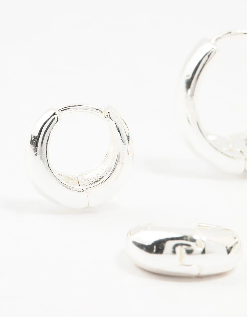 Silver Plated Brass  Chunky Mixed Hoop Earrings 3-Pack - Image 2