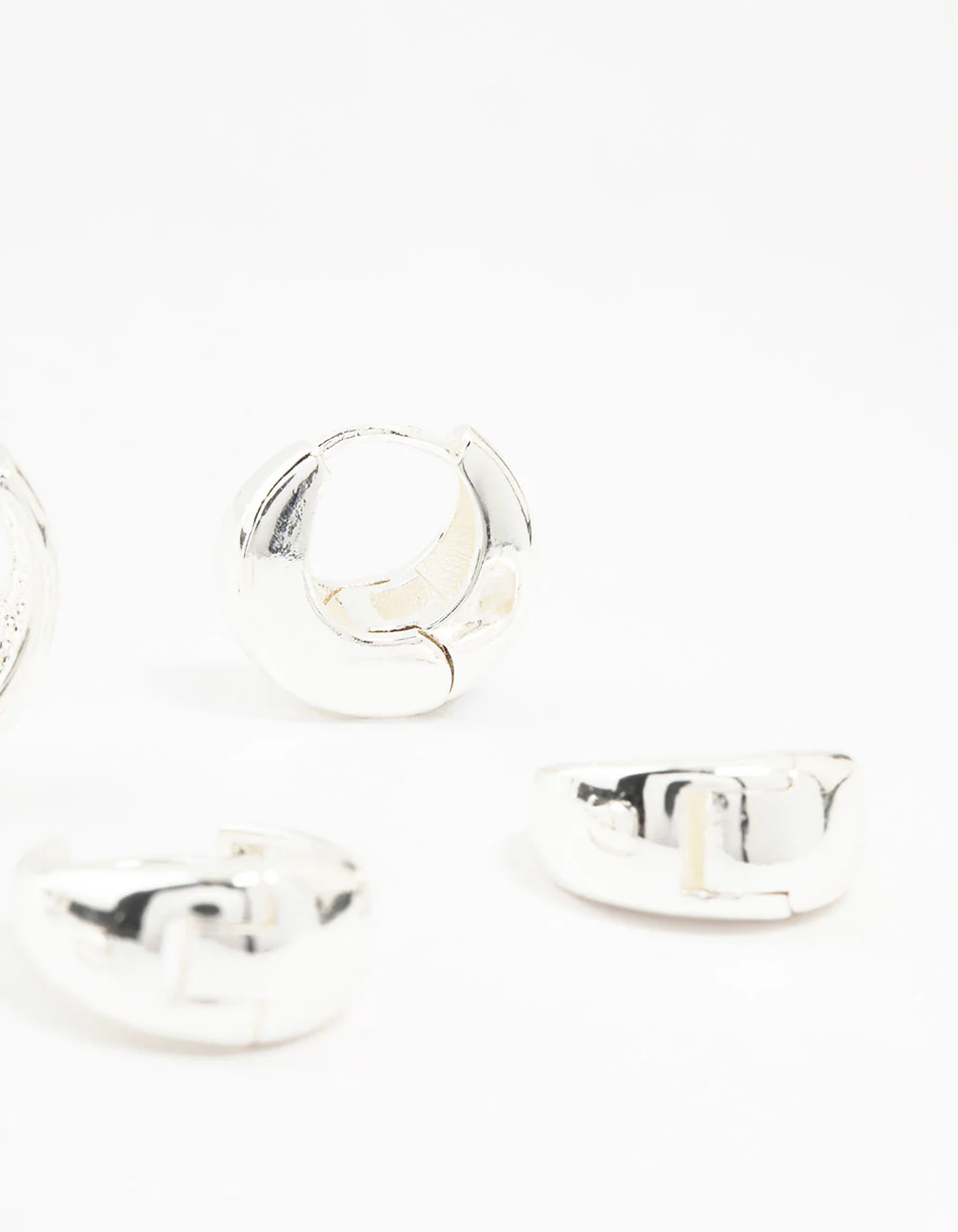 Silver Plated Brass  Chunky Mixed Hoop Earrings 3-Pack - Image 3