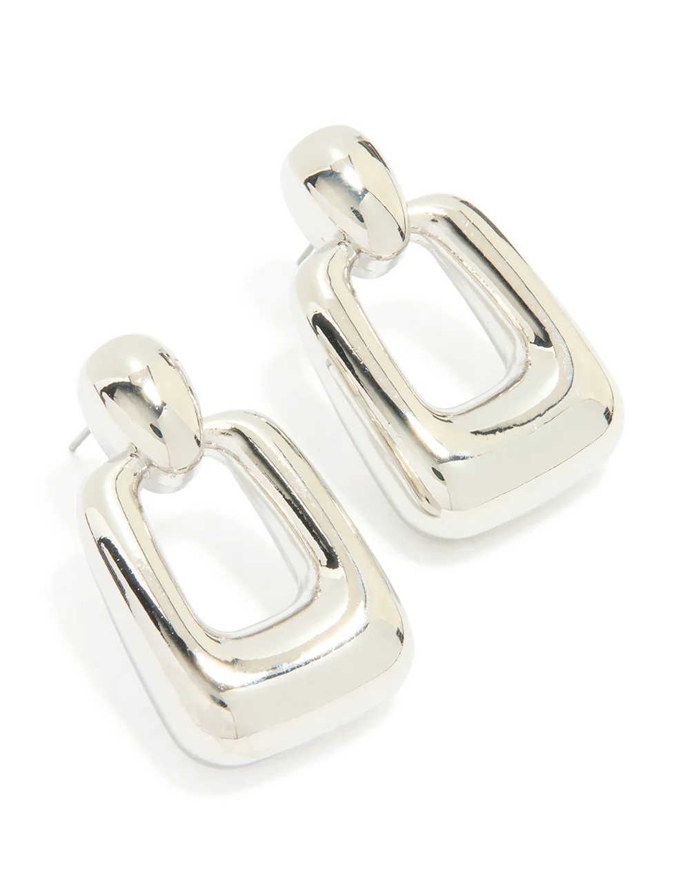Silver Chunky Rectangle Drop Earrings