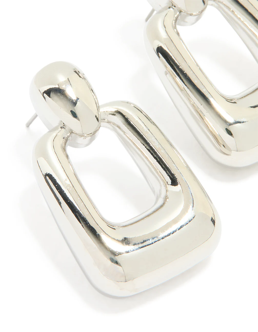 Silver Chunky Rectangle Drop Earrings - Image 2