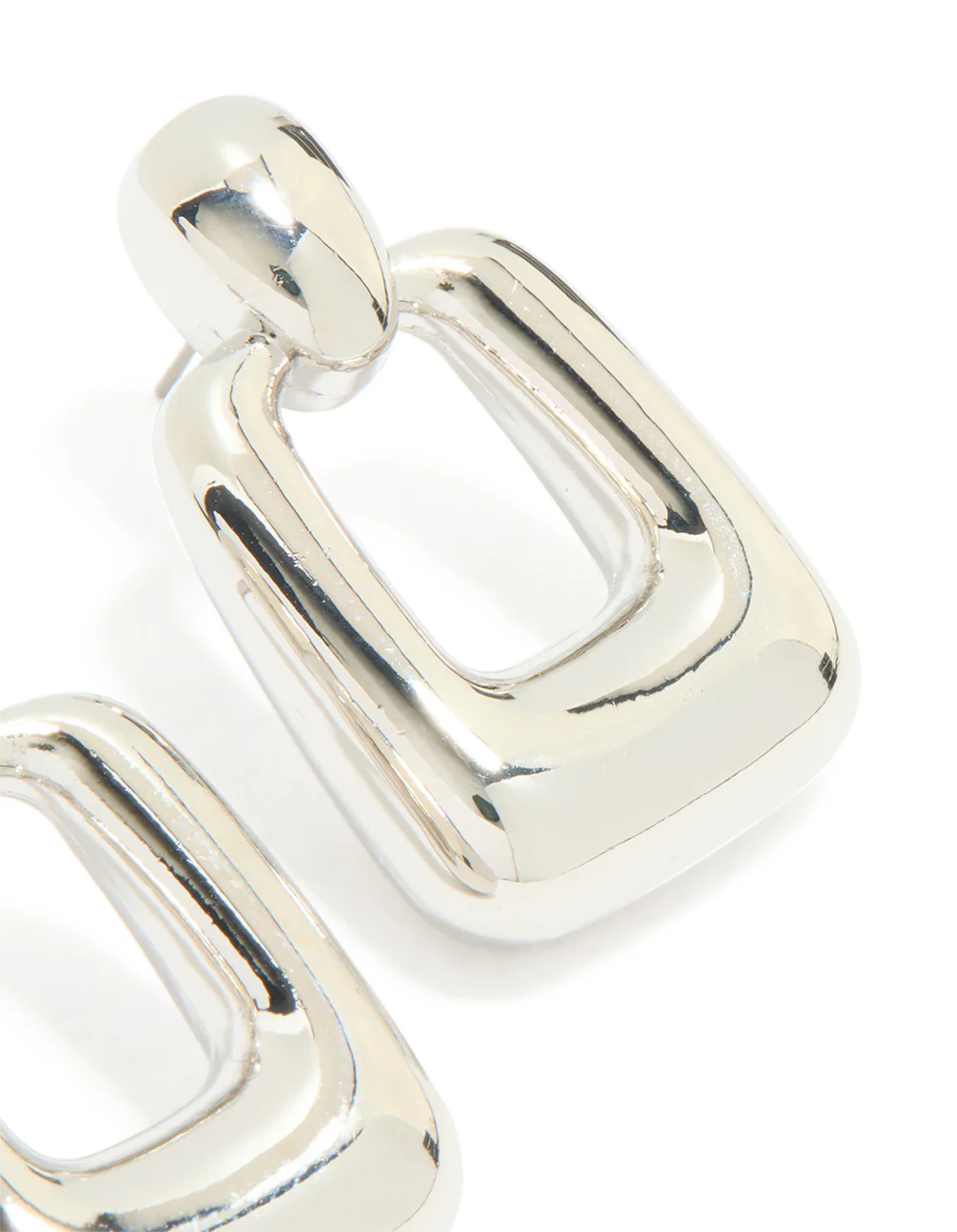 Silver Chunky Rectangle Drop Earrings - Image 3