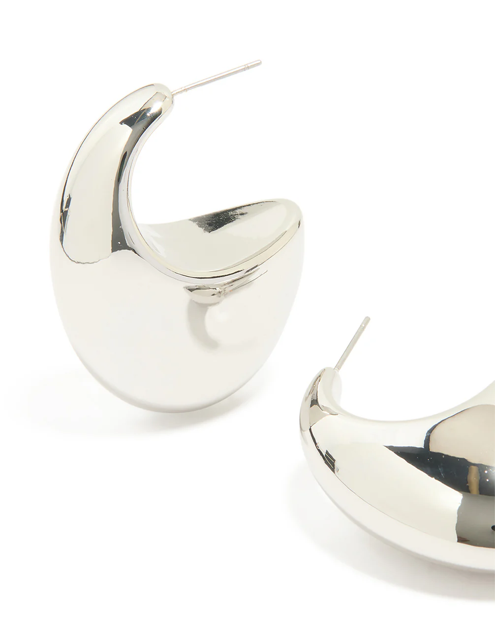 Silver Chunky Thick Hoop Earrings - Image 2