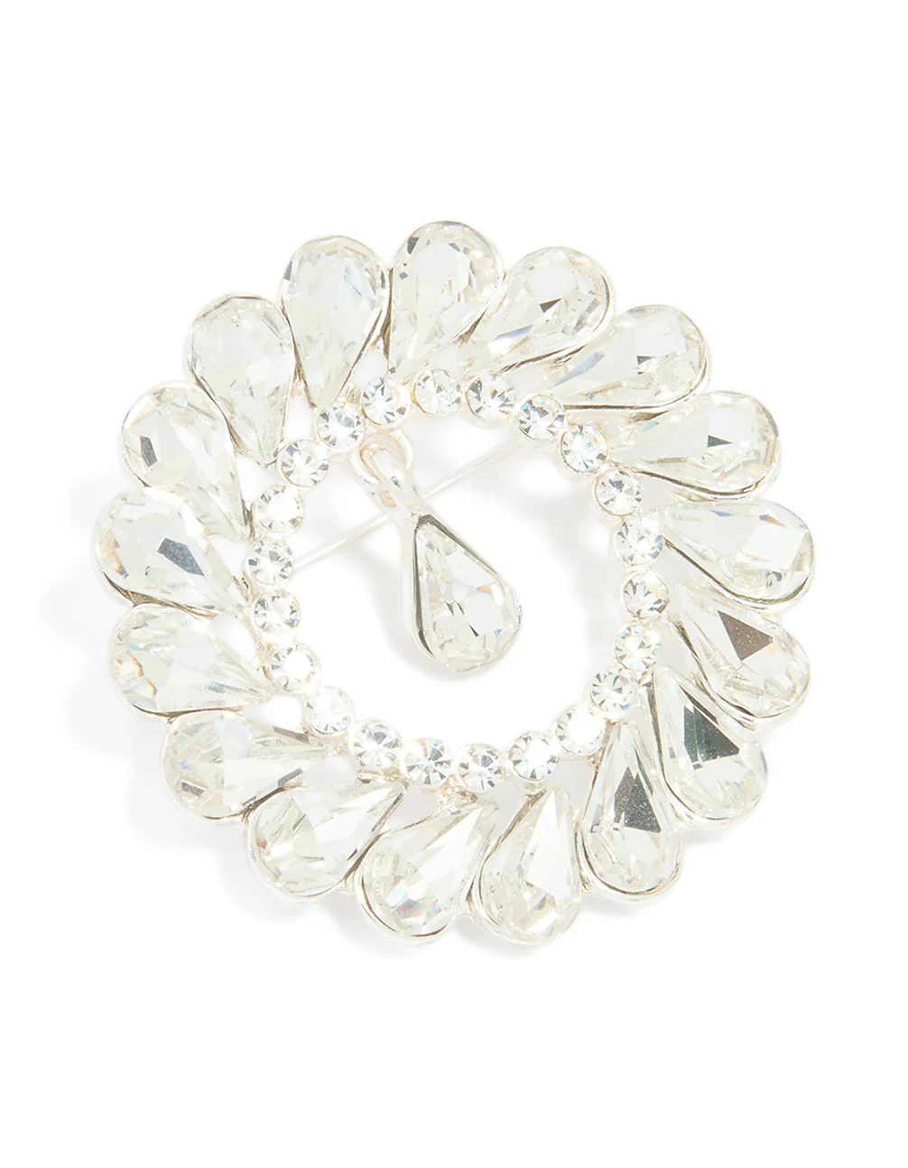 Silver Circular Diamante Drop Brooch