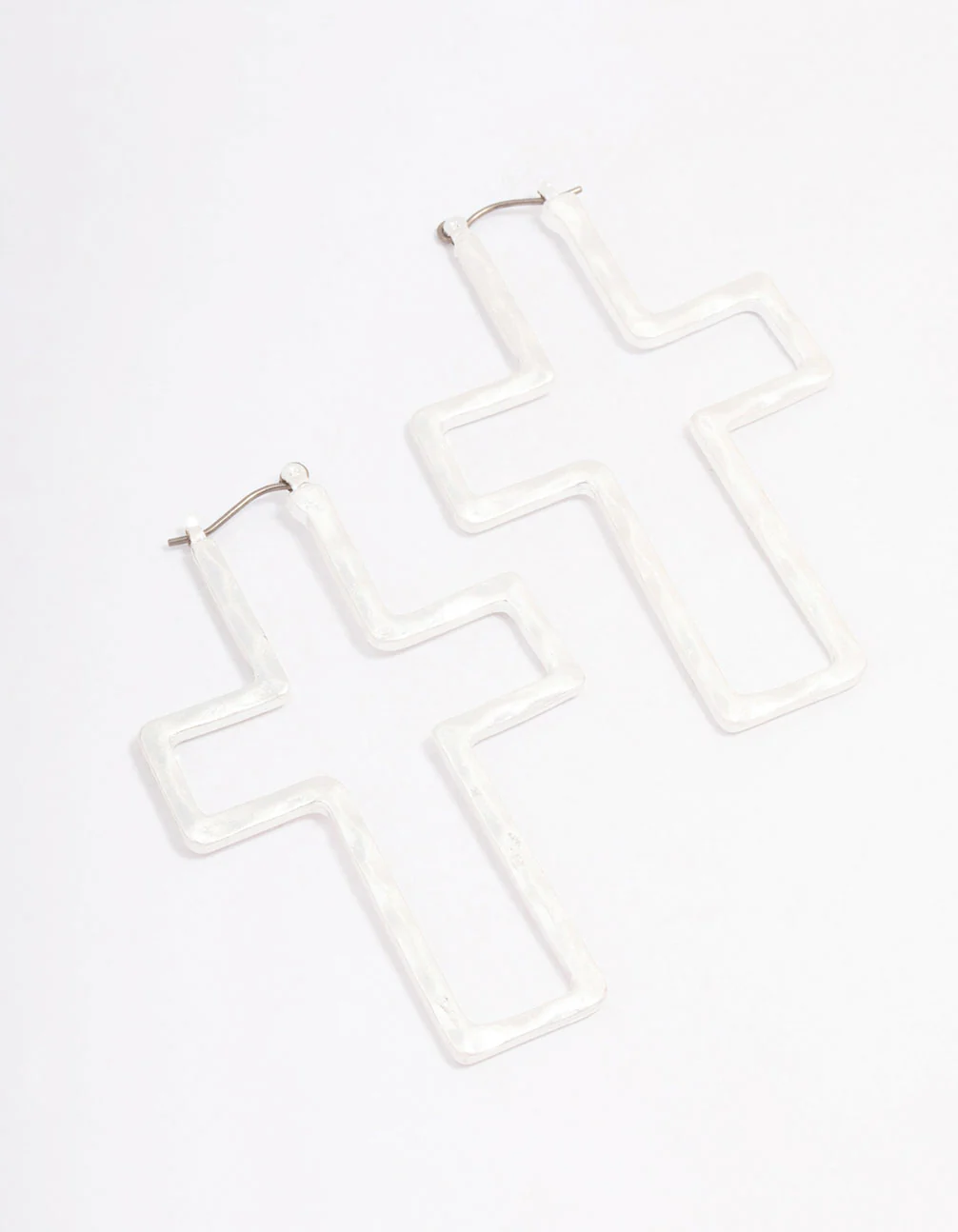 Silver Cross Outline Hoop Earrings