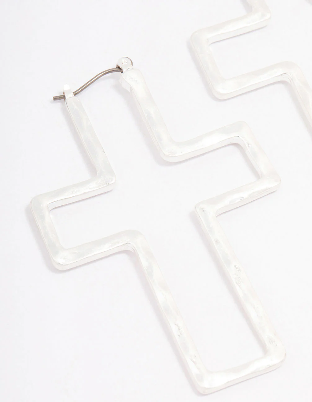 Silver Cross Outline Hoop Earrings - Image 2