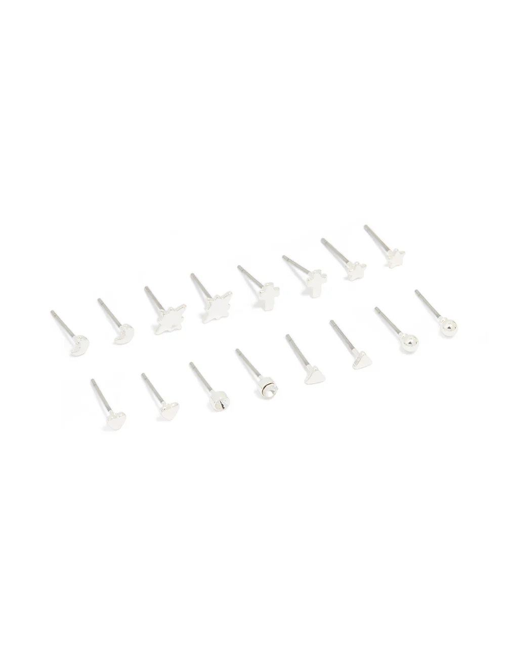 Silver Cross & Star Stud Earrings 8-Pack