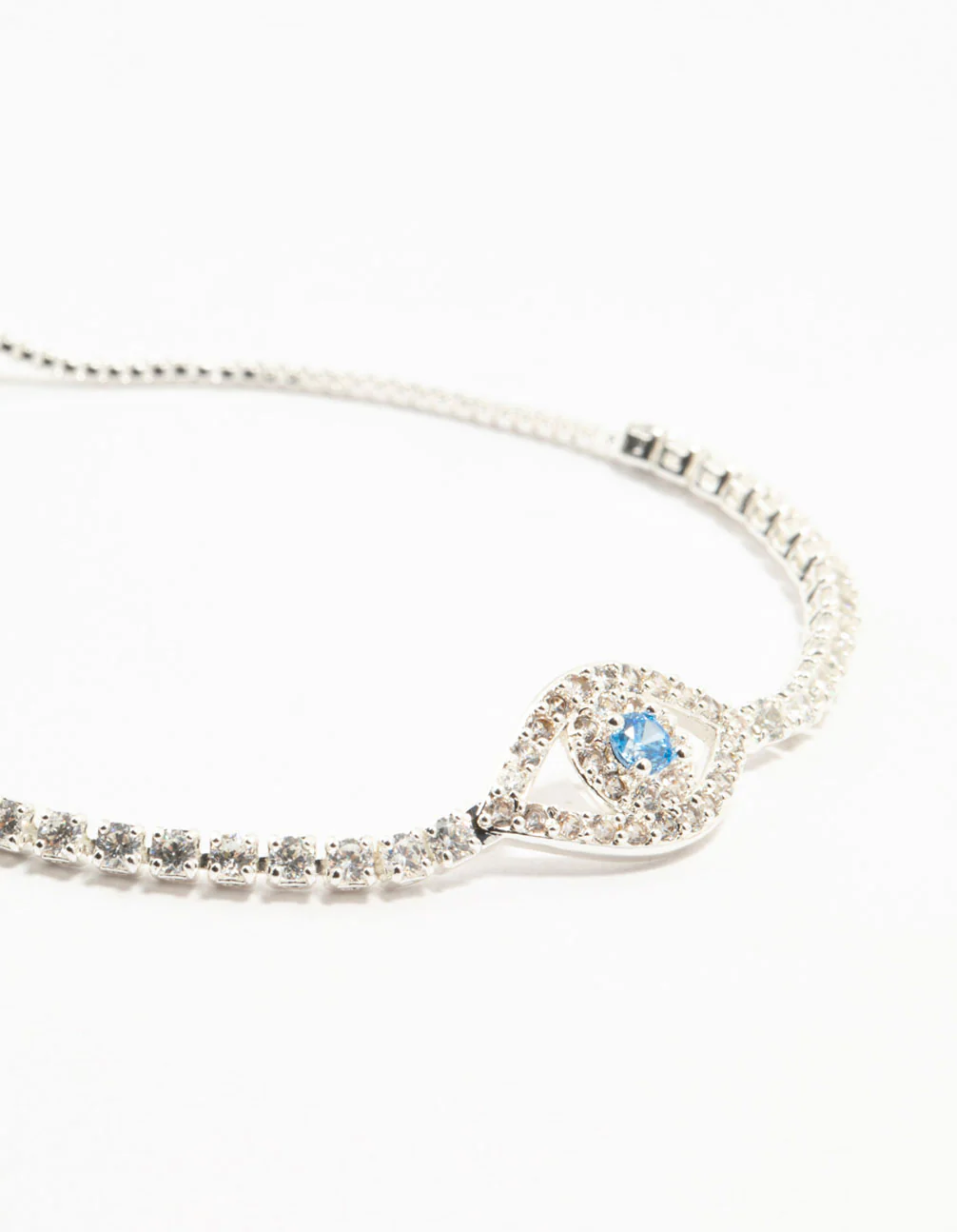 Silver Plated Brass Crystal Large Evil Eye Bracelet - Image 2